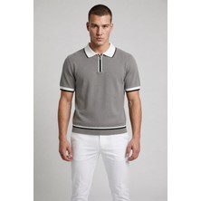 Modaspark Gri Polo Yaka Fermuarlı Kısa Kol Erkek T-Shirt