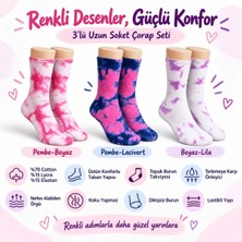 Liyuza Unisex Batik Desenli Çorap 3'lü Set Pamuklu Renkli Uzun Soket Dikişsiz Nefes Alan Günlük Spor Çorabı