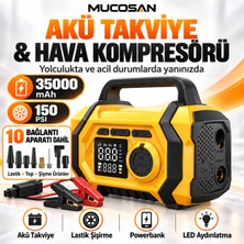 Mucosan 4000A 35000MAH Hava Kompresörlü Araç Akü Takviye Cihazı, Çok Fonksiyonlu Powerbank (Tüm Benzinli / 10L Dizel), , Type-C Hızlı Şarjlı Acil Durum Oto Başlatıcı ve LED Fener