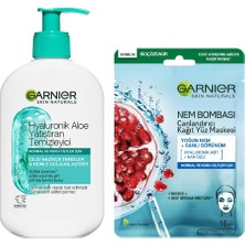 Myg Plus Garnier Hyaluronik Aloe Nemlendiren ve Yatıştıran Temizleyici 250 ml & Nem Bombası Canlandırıcı Kağıt Maske Cilt Bakım Seti
