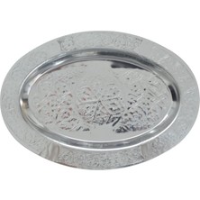 Myg Plus Paslanmaz Çelik Oval Tepsi – 304 Kalite Krom Kaplama, Dekoratif ve Servis Amaçlı Tabak (30 Cm)