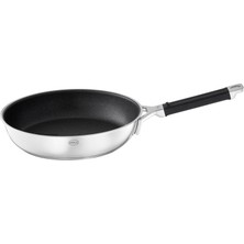 Myg Plus Rösle Sılence Pro Kızartma Tavası, Çizilmeye Karşı Dayanıklı Birinci Sınıf Yapışmaz Kaplama Proresist, Silikon Sap, 24 Cm, Paslanmaz Çelik 18/10, Indüksiyonlu Ocaklara Uygun, Gümüş Rengi/siyah
