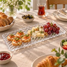 Myg Plus Deconox El Yapımı Kafes Desenli Dikdörtgen Cam Sunumluk 37,5 x 18 Cm, Kahvaltı, Tatlı, Meyve, Peynir ve Kanape Servis Tabağı, Tekli