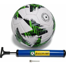 Aksu Futbol Topu Dikişli Tpu Deri 5 Numara 380GR 32 Panel ve 23CM Top Şişirme Pompası Set (Yeşil-Siyah-Beyaz)