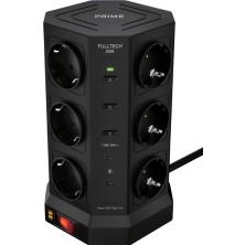 Myg Plus Akım Korumalı Kule Tipi Priz, 12'li Priz Soketi, 12X Fiş Soketi, 3x USB Girişi, 2x Type-C Girişi, 20W Hızlı Şarj, Isıya Dayanıklı Yapı, 2 Metre Kablo, Aşırı Gerilim Koruyucu (230V/16A /1050J)