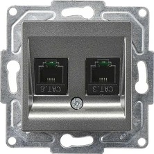 Myg Plus Eqona Radius Neoline Data + Nümeris Telefon Prizi (RJ45 Cat6 + Cat3), Füme (Mekanizma + Tuşkapak)