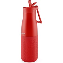Puccon Pipetli 500 ml Kırmızı Paslanmaz Çelik Matara/suluk - Silikon Gövde (Yağmur) - 50014