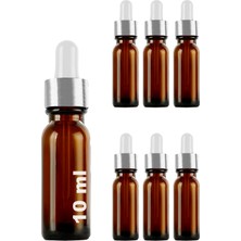 Afracam 10 ml Amber Cam Damlalık Serum Şişesi 10 cc Gümüş Metal Kapaklı Kahverengi Dropper Cam Şişe 6 Adet