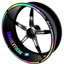 Odea Çınar Extreme® Rainbow Gökkuşağı Hologram Efektli 4 Parçalı Kesikli Motosiklet Jant Şeridi Sticker