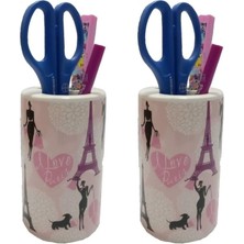 Odea 2 Adet Kalemlik Kızlı Paris Desenli Seramik Ofis Gereci 7X7X11CM