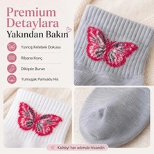 Liyuza Kadın Kelebek Desenli Kısa Konç Çorap 6'lı | %80 Pamuklu Dikişsiz, Siyah Beyaz Gri