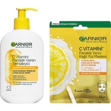 Odea Garnier C Vitamini Parlaklık Veren Temizleyici 250 ml & C Vitamini Parlaklık Verici Kağıt Yüz Maskesi Cilt Bakım Seti