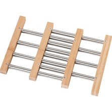 Odea Arvale Genişleyebilir Bambu Nihale, Paslanmaz Çelik Detaylı Katlanabilir Tencere Altlığı, 20X22-33X22 cm