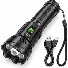 Odea Şarjlı LED El Feneri 3W 160 Lümen – 6400K Beyaz Işık, Dijital Şarj Göstergeli, Yan Aydınlatmalı, USB Type-C Şarjlı, Bilek Askılı