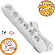 Odea BADEM10 Kablolu 6'lı Topraklı Grup Priz Fiş Çoğaltıcı 10 Metre Çoklu Asmalı Uzatma Kablosu Anahtarsız