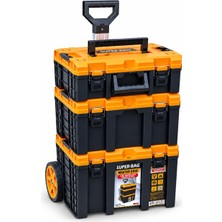 Odea Super-Bag S-M-L Master Case 3'lü Modüler Tekerlekli Takım Çantası Seti, Organizerli Alet Taşıma ve Depolama Sistemi, Çekçek Kollu, Büyük Hacimli, Elektrikçi Tesisatçı Servis Için, Sarı-Siyah