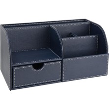 Odea Masaüstü Düzenleyici,kalemlik,kumandalık,küpbloknotluk,tabletlik,kitaplık,6 Gözlü,çekmeceli,desktop Organizer,vegan,24,5 * 13 * 12,lacivert
