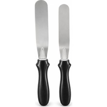 Odea Humas 2’li Pasta Spatulası Seti, Paslanmaz Çelik Pasta Sıvama ve Krema Spatulası, Geniş ve Dar Uçlu, Siyah Ergonomik Saplı