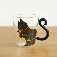 Odea Kedi Figürlü Sevimli Kahve Fincanı Süt Çay Kahve Bardağı Kupa Isıya Dayanıklı Cam Fincan Kuyruk Kolu Kedi Fincan Hediyelik