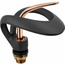 Odea Flow Lavabo Bataryası Şelale Çıkışlı Mat Siyah Rose Gold Pirinç Gövde Banyo Bataryası 20 cm