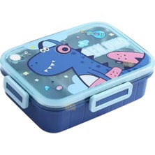 Odea Vagonlife Bento 750ML Lunchbox Sevimli Dostlar Tek Katlı 3 Bölmeli Paslanmaz Çelik Sefer Tası Yemek Kutusu (Mavi Dinozor)