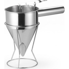 Odea Mallart® Paslanmaz Çelik Pistonlu Hamur Porsiyonlayıcı Huni - 1250 ml Stantlı Sızdırmaz Silikon Tıkaçlı Sıvı Dağıtıcı, Muffin Pancake Waffle Sos Aktarıcı
