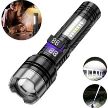 Odea XO-YH20 Dijital Ekranlı Şarj Edilebilir El Feneri | Teleskopik Zoomlu Yüksek Yoğunluklu LED Projektör, 1200MAH Batarya, Kırmızı-Mavi Acil Durum Flaşı | Kamp ve Outdoor Tipi Taşınabilir Aydınlatma