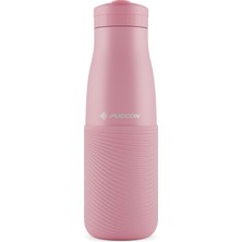 Puccon Pembe 500 ml Paslanmaz Çelik Termos - Silikon Kaplı (Dalga) Okul, Günlük, Kamp, Spor - Pipetli Matara - 50020