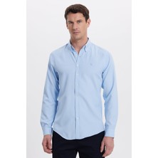 Tudors Slim Fit Dar Kesim Oxford Armalı Yaka Düğmeli Spor Gömlek, Xl, DR250017, Mavi, Erkek