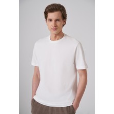 Morven Erkek Ekru Basic Bisiklet Yaka Dynamic Fit Pamuk T-Shirt