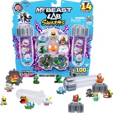 Rafta Mrbeast Lab Swarms Hyper Fusion Serisi, 100'DEN Fazla Benzersiz Hiper Füzyon Sürüsü Toplayın, Mega Lab Paketi 14 Mikro Canavar, 14 Koleksiyon Çıkartma ve 4 Füzyon Kapağı Içerir
