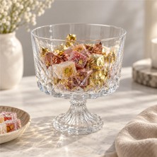 Rafta Deconox Kristal Desenli Ayaklı Şeffaf Cam Kase 17 x 17 Cm, Meyve, Kurabiye, Lokum, Çerez ve Dekoratif Sunum Kasesi, Tekli