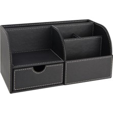 Rafta Masaüstü Düzenleyici,kalemlik,kumandalık,küpbloknotluk,tabletlik,kitaplık,6 Gözlü,çekmeceli,desktop Organizer,vegan,24,5 * 13 * 12,siyah
