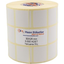Rafta Hazır Etiketler , Hazır Al Hızlı Al Eko Termal Etiket, 30MM x 25MM 3000 Adetli 3lü Yan Yana Sarılmış Rulolar 40MM Kuka Çapında Direk Termal Transfer Etiketi