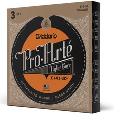Rafta D'addario EJ43 Pro-Arte Naylon Teller, Klasik Gitar Için, Hafif Gerilim, 3 Set