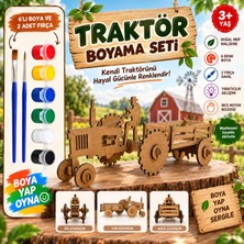 Rafta Alg Wood Design Ahşap Traktör Boyama Seti – 3D Mdf Maket, 38 x 12 x 13 Cm, 6'lı Boya ve 2 Fırça