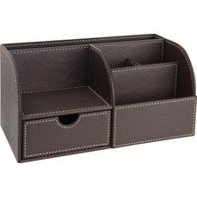 Rafta Masaüstü Düzenleyici,kalemlik,kumandalık,küpbloknotluk,tabletlik,kitaplık,6 Gözlü,çekmeceli,desktop Organizer,vegan,24,5 * 13 * 12,kahverengi