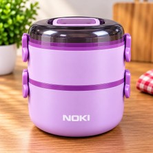 Rafta Nokı Lunch Box T-0134 500+700 ml Paslanmaz Çelik Yemek Kabı – Kaşıklı, Özel Saplı, Sızdırmaz, 2 Katlı (Pembe)