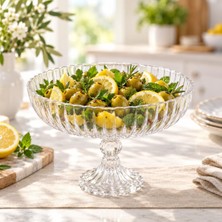 Rafta Deconox Linea Damla Model Ayaklı El Yapımı Üfleme Cam Salata ve Meyve Kasesi, Çerez ve Sunum Kasesi, 24 x 16 Cm, Tekli