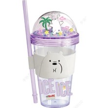 Rafta Lisanslı We Bare Bears Ice Bear Simli Plastik Pipetli ve Kapaklı Suluk