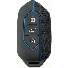 Rafta Autohan Keys T10X T10F Uyumlu Akıllı Anahtar Kılıfı, 3 Tuşlu, Petek Desenli (Mavi Çizgili)