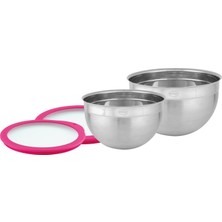 Rafta Rösle Kase Seti, 2 Parçalı Saklama Kapağı (Ø 20 ve 24 Cm), Pink Charity Edition, Yemek Hazırlamak ve Saklamak Için Yüksek Kaliteli Paslanmaz Çelik Kaseler, Bulaşık Makinesinde Yıkanabilir