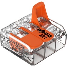 Rafta Wago 221-413 Lever-Nuts® - 3 Iletkenli Kompakt Ekleme Konnektörleri (50'li Paket)