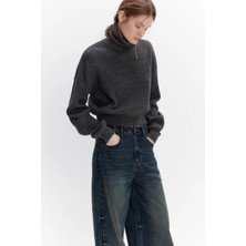 Suede Style 1001 Boğazlı Yaka Detaylı Kalın Örgü Kadın Kazak