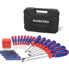 Rafta Workpro WP200518 56 Parça Cr-V Manyetik Profesyonel Tornavida ve Bits Uç Seti, Yıldız ve Düz, Çelik, Siyah