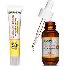 Rafta Garnier C Vitamini Günlük Uv Korumalı Güneş Yüz Kremi SPF50 Görünmez Doku 40ML & C Vitamini Süper Aydınlatıcı Gece Serumu 30 ml Cilt Bakım Seti