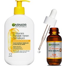 Rafta Garnier C Vitamini Parlaklık Veren Temizleyici 250 ml & C Vitamini Süper Aydınlatıcı Gece Serumu 30 ml Cilt Bakım Seti