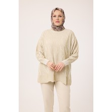 Suede Style 44219 - Şık Rahat Rayonelit Kadın Uzun Dökümlü Ince Triko Kazak