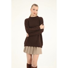 Suede Style 51114 - Şık Rahat Simli Kadın Triko Uzun Kazak