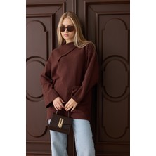 Suede Style 44406 - Şık Rahat Keçe-Polyester Kadın Triko Uzun Kazak